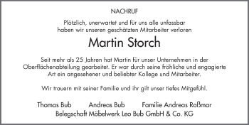 Traueranzeige von Martin Storch 