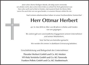 Traueranzeige von Ottmar Herbert 