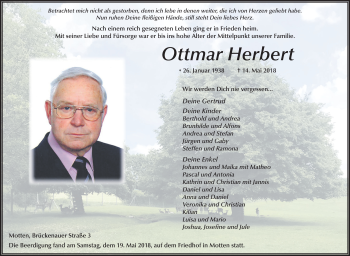 Traueranzeige von Ottmar Herbert 