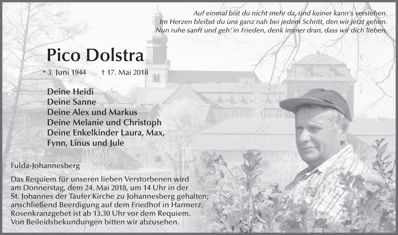 Traueranzeige für Pico Dolstra vom 19.05.2018 aus 