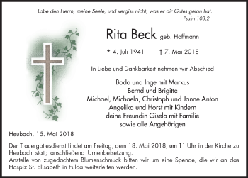 Traueranzeige von Rita Beck 