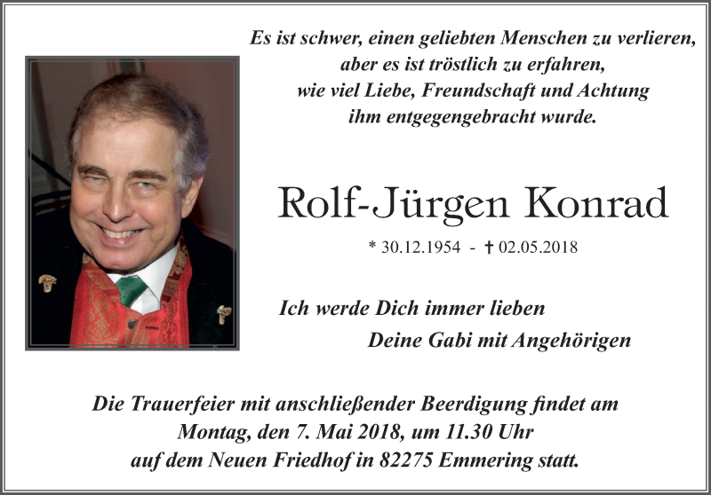  Traueranzeige für Rolf-Jürgen Konrad vom 05.05.2018 aus 