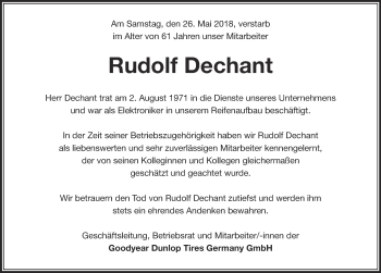 Traueranzeige von Rudolf Dechant 