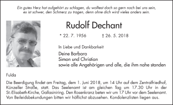 Traueranzeige von Rudolf Dechant 
