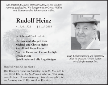 Traueranzeige von Rudolf Heinz 