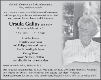 Traueranzeige von Ursula Gallus 