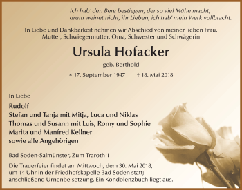 Traueranzeige von Ursula Hofacker 