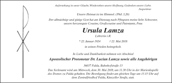 Traueranzeige von Ursula Lamza 