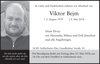Traueranzeige von Viktor Bejm 