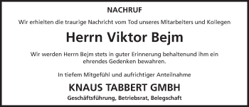 Traueranzeige von Viktor Bejm 