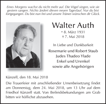 Traueranzeige von Walter Auth 
