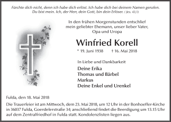 Traueranzeige von Winfried Korell 