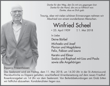 Traueranzeige von Winfried Scheel 