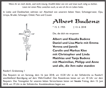 Traueranzeige von Albert Budenz 