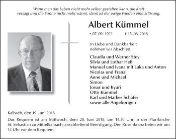Traueranzeige von Albert Kümmel 