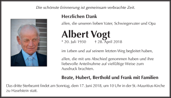 Traueranzeige von Albert Vogt 