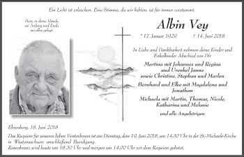 Traueranzeige von Albin Vey 