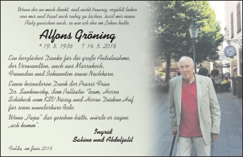 Traueranzeige von Alfons Gröning 