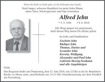 Traueranzeige von Alfred Jehn 