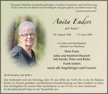 Traueranzeige von Anita Enders 