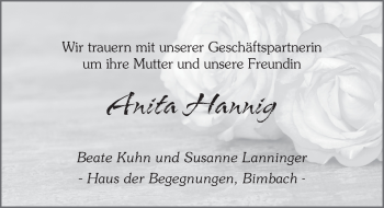 Traueranzeige von Anita Hannig 