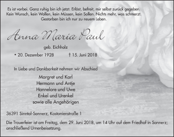 Traueranzeige von Anna Maria Paul 