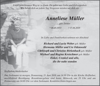 Traueranzeige von Anneliese Müller 