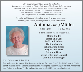 Traueranzeige von Antonia Müller 