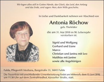 Traueranzeige von Antonia Röchow 