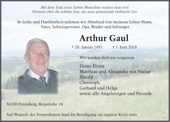 Traueranzeige von Arthur Gaul 