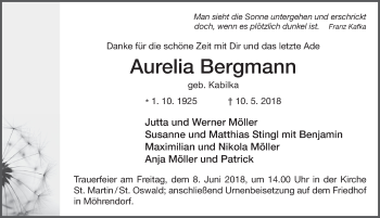 Traueranzeige von Aurelia Bergmann 