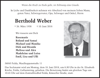 Traueranzeige von Berthold Weber 