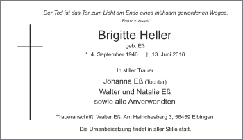 Traueranzeige von Brigitte Heller 