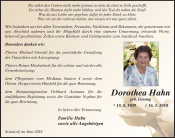 Traueranzeige von Dorothea Hahn 