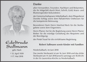 Traueranzeige von Edeltrude Sallmann 