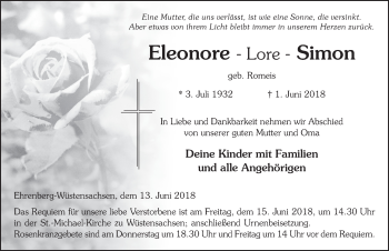 Traueranzeige von Eleonore Simon 