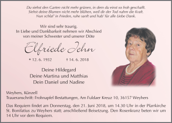 Traueranzeige von Elfriede Jehn 