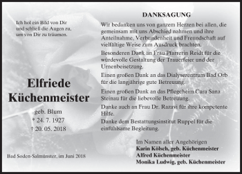 Traueranzeige von Elfriede Küchenmeister 