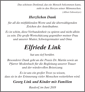 Traueranzeige von Elfriede Link 