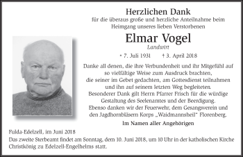Traueranzeige von Elmar Vogel 