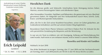 Traueranzeige von Erich Leipold 