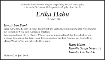 Traueranzeige von Erika Hahn 