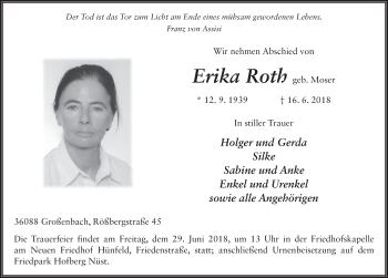 Traueranzeige von Erika Roth 