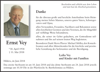 Traueranzeige von Ernst Vey 