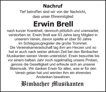 Traueranzeige von Erwin Brell 