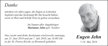 Traueranzeige von Eugen Jehn 