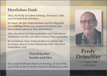 Traueranzeige von Fredy Drüschler 