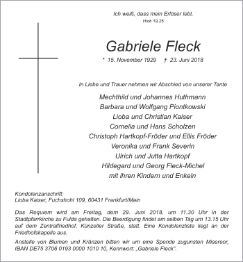 Traueranzeige von Gabriele Fleck 