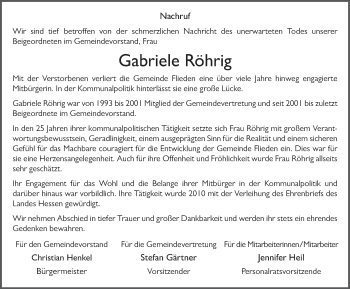 Traueranzeige von Gabriele Röhrig 