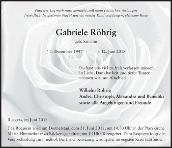 Traueranzeige von Gabriele Röhrig 